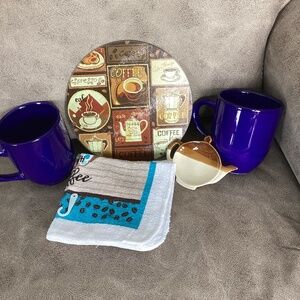 Coffee theme lot - mugs trivet spoon rest  towels